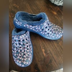 Blue Joybees Floral Faux Fur Lined Slip-On Crocs
